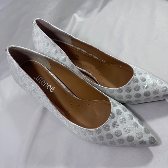New J.Renee Women Kanan Silver Polka Dot Fabric Heels Pumps Dress Shoes Size 10M - Picture 9 of 14